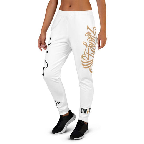 Women's Graffiti Joggers Gold and Black on White Scriptkonz Tag - Stykonz Graffiti Streetwear